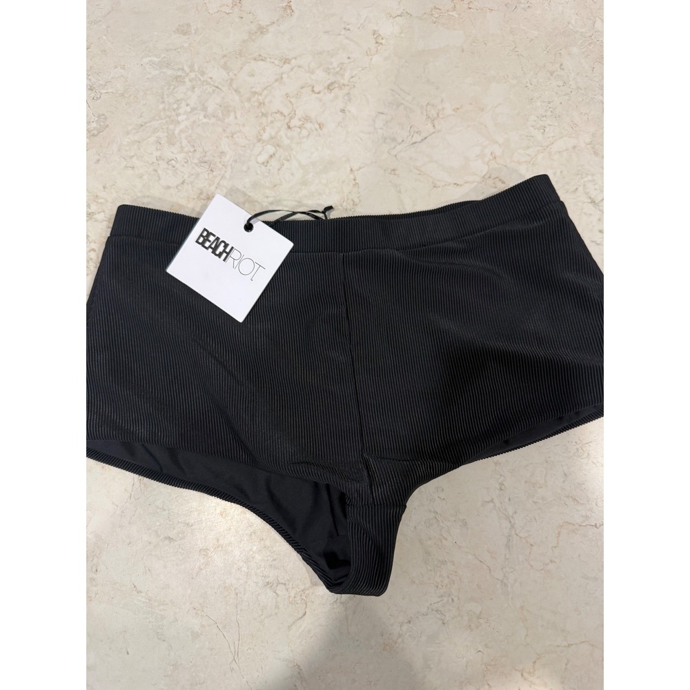 Beach Riot Highway Bikini Bottom Black Ribbed High Waisted Swim L Camilla NYX